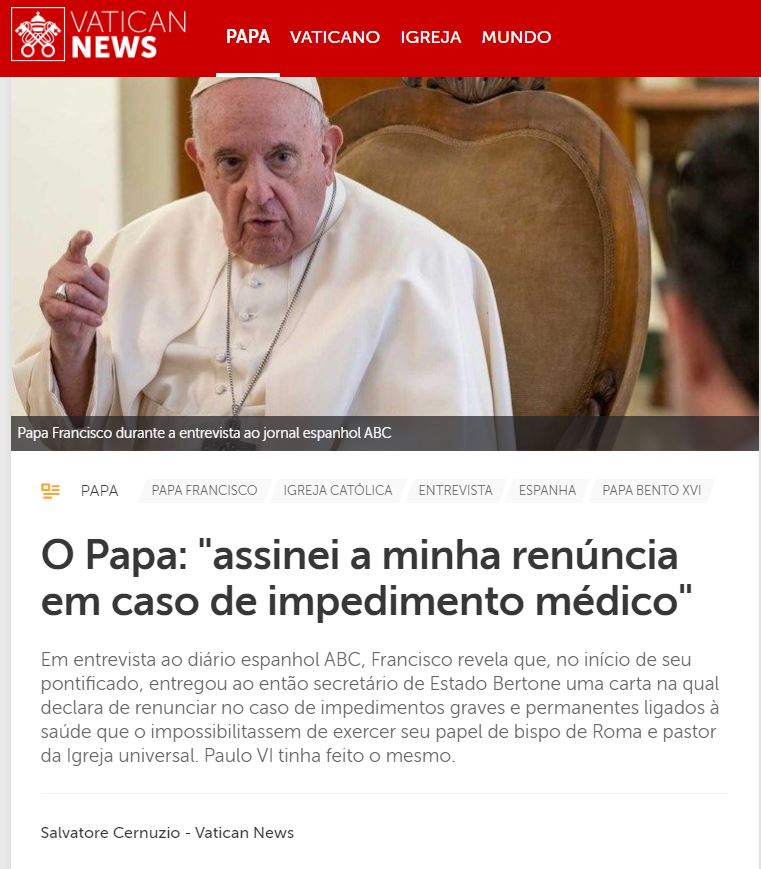 O Papa: assinei a minha renúncia em caso de impedimento médico