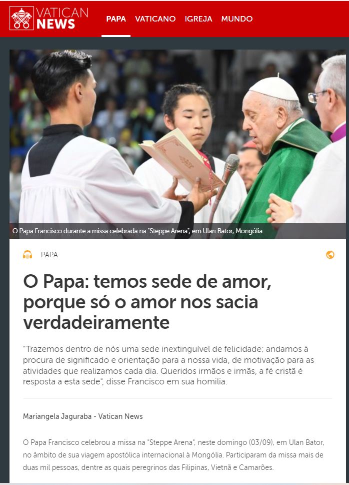 Papa Francisco conclui viagem apostólica à Mongólia