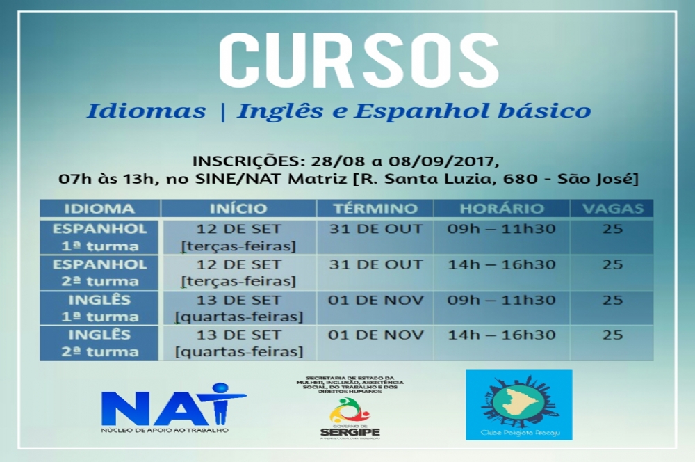 Últimos dias para se inscrever em cursos gratuitos de inglês e espanhol  Sergipe Notícias